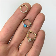 Load image into Gallery viewer, 16G Clear CZ Gem Gold Tone Anodized Coronet Septum Clicker
