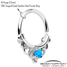 Load image into Gallery viewer, 16G 3/8 Blue Synthetic Opal Filigree Seamless Circular Ring
