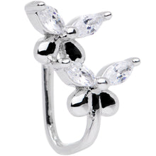 Load image into Gallery viewer, Clear CZ Gem Rhodium Plated Twin Butterfly Clip On Fake Nose Ring

