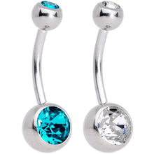 将图片加载到图库查看器，Clear Teal Gem Belly Ring Set of 2 Created with Crystals
