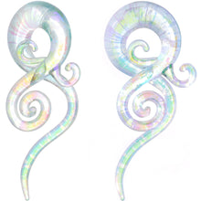 Load image into Gallery viewer, 7/16 White Glass Shimmer Swirl Twirl Spiral Taper Set
