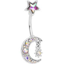 将图片加载到图库查看器，Aurora Gem Moon and Star Double Mount Belly Ring
