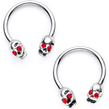 Load image into Gallery viewer, 16G 3/8 Red Gem Skull Eye Horseshoe Barbell BCR Captive Ring Set

