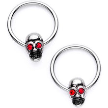 Load image into Gallery viewer, 16G 3/8 Red Gem Skull Eye Horseshoe Barbell BCR Captive Ring Set
