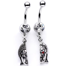 Load image into Gallery viewer, Red CZ Gem Android Buddha BFF Dangle Belly Ring Set of 2
