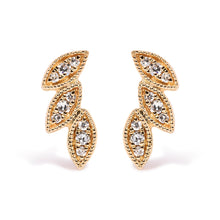 Load image into Gallery viewer, 10K Yellow Gold 1/10 Cttw Diamond Triple Leaf Stud Earring (H-I Color, I1-I2 Clarity)
