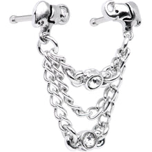 Load image into Gallery viewer, 20G 1/4 Clear Gem Elephant Chain Dangle Double Nose Bone
