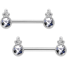 Load image into Gallery viewer, 14G Clear CZ Gem Lotus Flower Queen Captive Ring Barbell Nipple Ring Set
