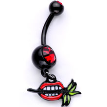 Load image into Gallery viewer, Red Gem Black Anodized Red Lips of Death Dangle Belly Ring
