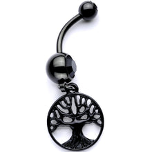 Load image into Gallery viewer, Black Gem Black Anodized Tree of Life Charm Dangle Belly Ring
