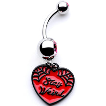 将图片加载到图库查看器，Pink Gem Stay Weird Red Heart Dangle Belly Ring
