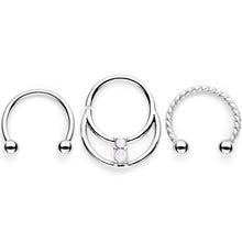 Load image into Gallery viewer, 16G 3/8 White Faux Opal Twisted Horseshoe Closure Ring Set
