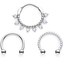 Load image into Gallery viewer, 16G 3/8 White Faux Opal Twisted Hoseshoe and Clicker Set of 3
