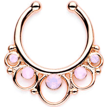 将图片加载到图库查看器，16G Pink Faux Opal Rose Gold Tone Twisted Horseshoe Clip On Fake Septum Ring Set
