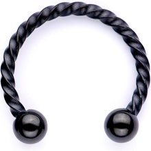 Load image into Gallery viewer, 16G Pink Faux Opal Black Anodized Twisted Horseshoe Clip On Fake Septum Ring Set
