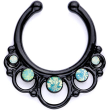 将图片加载到图库查看器，16G Teal Faux Opal Black Anodized Twisted Horseshoe Clip On Fake Septum Ring Set
