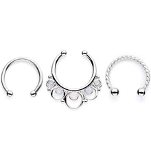 Load image into Gallery viewer, 16G White Faux Opal Twisted Horseshoe Clip On Fake Septum Ring Set
