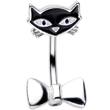 Load image into Gallery viewer, Curious  Bow Tie Kitty Cat Double Mount Belly Ring
