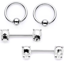 将图片加载到图库查看器，14G 9/16 1/2 Sugar Skull Captive Ring Barbell Nipple Ring Set

