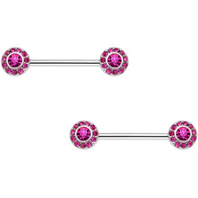 Load image into Gallery viewer, 14G 5/8" Pink Gem Circular Cluster Barbell Nipple Ring Set
