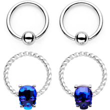 将图片加载到图库查看器，14G Blue Sugar Skull Mask Twisted BCR Captive Nipple Ring Set
