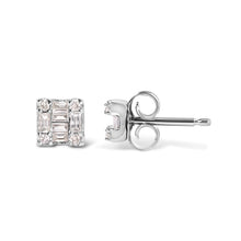Load image into Gallery viewer, 10K White Gold 1/7 Cttw Round and Baguette Diamond Mosaic Square Stud Earrings (H-I Color, I1-I2 Clarity)
