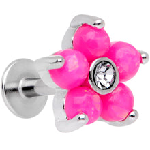 将图片加载到图库查看器，16G 1/4 Pink Faux Opal CZ Flower Cartilage Tragus
