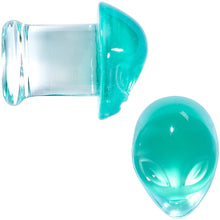 Load image into Gallery viewer, Clear Green Pyrex Glass Alien Face Double Flare Plug Set 6mm to 16mm
