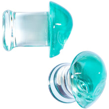 Load image into Gallery viewer, Clear Green Pyrex Glass Alien Face Double Flare Plug Set 6mm to 16mm
