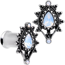 Load image into Gallery viewer, White Faux Opal Filigree Framed Double Flare Plug Set 6mm  to 12mm
