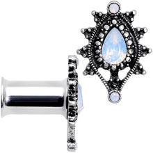 Load image into Gallery viewer, White Faux Opal Filigree Framed Double Flare Plug Set 6mm  to 12mm
