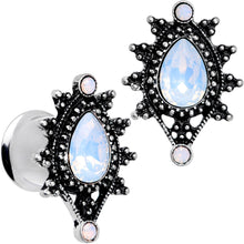 Load image into Gallery viewer, White Faux Opal Filigree Framed Double Flare Plug Set 6mm  to 12mm
