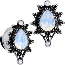 Load image into Gallery viewer, White Faux Opal Filigree Framed Double Flare Plug Set 6mm  to 12mm
