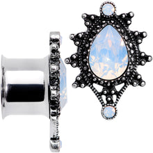 Load image into Gallery viewer, White Faux Opal Filigree Framed Double Flare Plug Set 6mm  to 12mm
