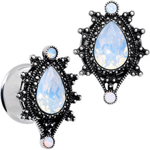 Load image into Gallery viewer, White Faux Opal Filigree Framed Double Flare Plug Set 6mm  to 12mm
