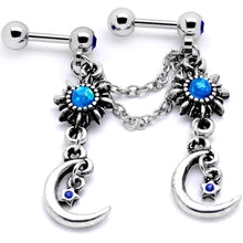Load image into Gallery viewer, 16G 1/4 Blue Gem Crescent Moon Star Cartilage Chain Earring
