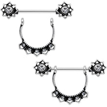 Load image into Gallery viewer, Clear Gem Flapper Fashion Removable Dangle Barbell Nipple Ring Set
