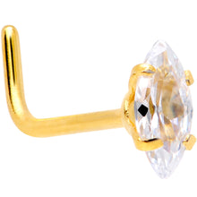 Load image into Gallery viewer, 20G 1/4 Clear CZ Gem Gold IP Ellipse L Shape Nose Ring
