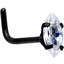 Load image into Gallery viewer, 20G 1/4 Clear CZ Gem Black IP Ellipse L Shape Nose Ring
