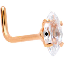 Load image into Gallery viewer, 20G 1/4 Clear CZ Gem Rose Gold IP Ellipse L Shape Nose Ring
