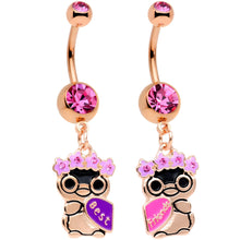 Load image into Gallery viewer, Pink Gem Rose Gold Tone Anodized BFF Penguins Dangle Belly Ring Set
