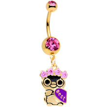将图片加载到图库查看器，Pink Gem Gold Tone Anodized BFF Penguins Dangle Belly Ring Set
