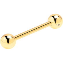 Load image into Gallery viewer, Solid 14k Yellow Gold Barbell Straight Barbell Ring 16G 3/8 3mm
