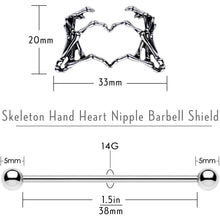将图片加载到图库查看器，1 1/2 Skeleton Hand Heart Nipple Barbell Shield Set
