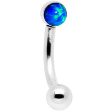 Load image into Gallery viewer, 16G 1/4 Blue Synthetic Opal Flat Set Curved Eyebrow Rook Piercing
