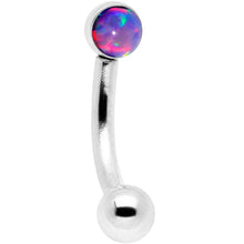 Load image into Gallery viewer, 16G 1/4 Purple Synthetic Opal Flat Set Curved Eyebrow Rook Piercing
