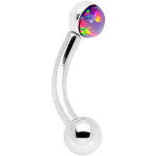 Load image into Gallery viewer, 16G 1/4 Purple Synthetic Opal Flat Set Curved Eyebrow Rook Piercing
