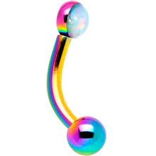 Load image into Gallery viewer, 16G 1/4 White Synthetic Opal Flat Set Rainbow IP Curved Eyebrow Rook Piercing
