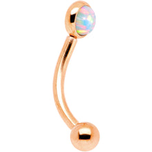 Load image into Gallery viewer, 16G 5/16 White Synthetic Opal Flat Set Rose Gold IP Curved Eyebrow Rook Piercing
