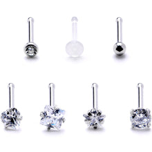 将图片加载到图库查看器，Clear CZ Gem Multi Shape 3mm Nose Bone 7 Pack Set
